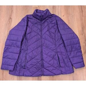 Talbots Down Zip Ultra Light Quilted Puffer Jacket Purple Womens Size 2X